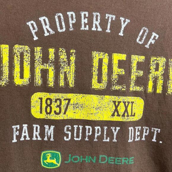 Vintage y2k Hanes John Deere Shirt Men L Brown Logo Farm Tractor Work tee - Picture 3 of 3